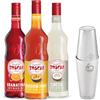 Toschi Kit Toschi per cocktail con 3 sciroppi 1 L e Boston Shaker, composto da 3 bottiglie di sciroppo da 1 litro nei gusti principali per cocktail: Granatina, Passion Fruit e Cocco