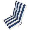 VERDELOOK Cuscino per schienale basso con volant per poltrona con laccetti, 90x48x5 cm, rigato bianco e blu
