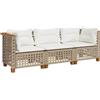 vidaXL Divano da Giardino con Cuscini a 3 Posti Beige in Polyrattan, Seduta da Giardino, Divano da Giardino 3 posti