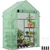 Outsunny Serra da Giardino con Ripiani a 3 Livelli, Porta Avvolgibile a Zip, Serra per Orto con Struttura in Acciaio e Copertura PE, per Orto Verdure Fiori Frutta, Anti UV, 142x73x195 cm, Verde