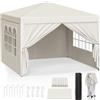WOLTU Gazebo da Giardino Richiudibile 3x3m Gazebo da Esterno Ferro Regolabile in Altezza Tendone Pieghevole con Telo Impermeabile, Protezione Solare, Facile Montare Beige