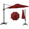 COSTWAY Ombrellone a Cantilever da Giardino 294 cm, Rotazione 360° e 5 Angoli Regolabili, 8 Stecche Base a Croce, Impermeabile, per Cortile Piscina Esterno (Rosso)