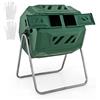 COSTWAY Compostiera da Giardino 160 L, Bidone per Compostaggio a Doppia Vasca con 2 Porte Scorrevoli e Telaio Metallico Robusto, Compostiera Rotante da Esterno a 360°Senza BPA (Verde)