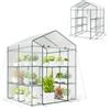 HOMASIS Serra Giardino in PVC con 8 Ripiani e Porta Avvolgibile, 4 Picchetti e 4 Corde di Trazione, Serra da Balcone per Protezione Piante, Fiori, Verdure Crescita, 139 x 144 x 195 cm, Trasparente