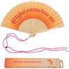 Fisura - Ventaglio originale con messaggio "Have sun". Accessorio pieghevole in legno, ventilatore manuale sfumato arancione per estate, spiaggia o viaggio, con laccetto incluso 42,5 x 23 cm