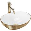 Rea - Lavabo Da Appoggio Sofia Brush Gold Lavandino Bagno 410 X 345 X 150 mm Ceramica (Oro/Bianco)
