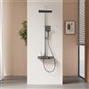 EMKE Colonna doccia thermostat, ripiani in vetro 36 x 14 cm, doccetta, 3 tipi di getto, doccia a pioggia, bocca di erogazione, montaggio a parete, certificazione KTW, grigio metallo