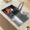 ZJDCQGS Lavandino Cucina 80 x 50 cm, Lavello Cucina 1 Vasca in Acciaio Inox con Rubinetto, Dispenser sapone, Scolapiatti, sifone e Set di Drenaggio Lavello da incasso con rubinetto multifunzionale