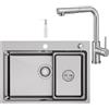 CECIPA 68x48 cm Lavello Cucina con L Rubinetto Cucina Estraibile, Lavandino Cucina 1 Vasca in Acciaio Inox con Dispenser Sapone per Mobile da 70 cm