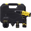 STANLEY SCD10D2K-IN - Cacciavite spazzolato da 12 V, con batterie da 2 x 2 Ah e caricatore da 1,5 A, luce LED, interruttore a grilletto a velocità variabile, pulsante avanti/indietro, mandrino da 10