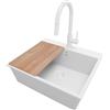 PRIMAGRAN Lavandino da Cucina Tutto Bianco 58x50cm, Lavello in Granito a 1 vasca + Rubinetto 40x20cm + Set di accessori, Lavabo da Cucina Incasso al Mobile 60cm - Riga S360