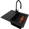 PRIMAGRAN Lavandino da Cucina Tutto Nero 62x50cm, Lavello in Granito a 1 vasca + Rubinetto 40x38cm + Set di accessori, Lavabo da Cucina Incasso al Mobile 40cm - Milano S062