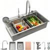 OMGMTSTORE Lavello a cascata da cucina 80x50 cm, lavello in acciaio inossidabile 304 spazzolato, lavello da cucina con schermo digitale, lavello da cucina con cestello di scarico, lavello di scarico, tagliere
