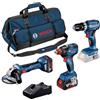 Bosch Professional Combo Kit GSB 18V-45 + GDX 18V-200 + GWS 18V-7 (incl. 2 batterie da 5.0 Ah, caricabatteria GAL 18V-40, in borsa degli attrezzi media)