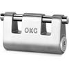 OKG Lucchetto in acciaio inox ad alta sicurezza, solido e resistente, resistente alle intemperie e antifurto, combinato con catena di sicurezza per moto, cancelli, magazzini, cilindro a spinta, 2