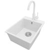PRIMAGRAN Lavandino da Cucina Bianco 38x50cm, Lavello in Granito a 1 vasca + Rubinetto 32x20cm + Set di accessori, Lavabo da Cucina Incasso al Mobile 40cm - Riga S047