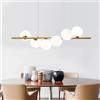 Silamp Lampadario a Sospensione, V721-BIANCO Illuminazione per Interni, 6 Sfere, Bianco Satinato, Vetro e Metallo Oro Lucido, Design Moderno, 90x35x101,5 cm, Per Cucina Soggiorno Ufficio, Elettrico