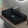 doporro Lavabo Bagno in Ceramica Nero Opaco 60x36x13 cm - Lavabo Sospeso o da Appoggio Piccolo con Foro Rubinetto e Troppopieno, Brüssel206