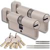 Generico Set di 2 Cilindri con Pomello in Ottone 35/35mm con Chiave Unica, 10 Chiavi Incluse, 4 Viti, Serrature Universali per Porte e Garage, Lunghezza 70mm, Montaggio Facile