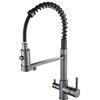 XJTNLB Rubinetto 3 Vie Cucina Rubinetti Cucina Doccetta Estraibile Espring Miscelatore 3 Vie Girevole a 360° con Filtro Dell'Acqua Doccetta Estraibile Grigio Pistola