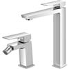 Inbagno Set Miscelatori Per Lavabo Alto E Bidet In Ottone Cromato Della Linea Kubo, Completo Di Pilette Click Clack E Kit Di Montaggio