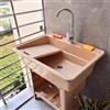 Leaceuv Lavello da Esterno Autoportante,Lavabo da Esterno in Plastica,Mobile Lavandino Lavanderia,Portatile Lavelli di Utilità con Rubinetto e Tubo Flessibile,per Cucina,Campeggio,Giardino(Coffee color,68x58x