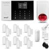 HUXGO® HXA005 Allarme casa senza fili WiFi + GSM con wireless Sirena solare | Kit allarme con 1x rilevatore di movimento, 12x sensori per porte e finestre, telecomando | Compatibile con TUYA