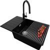 PRIMAGRAN Lavandino da Cucina Nero 78x50cm, Lavello in Granito a 1 vasca + Rubinetto 40x20cm + Set di accessori, Lavabo da Cucina Incasso al Mobile 60cm - Copenhagen Top S609