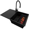 PRIMAGRAN Lavandino da Cucina Tutto Nero 78x50cm, Lavello in Granito a 1 vasca + Rubinetto 40x38cm + Set di accessori, Lavabo da Cucina Incasso al Mobile 50cm - San Francisco Level S078