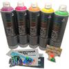 PROGAL COLORS Montana Mega Colors, set di 6 bombolette spray da 600 ml, colori assortiti, con accessori