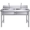 MiaJJooLi Lavandino Utilitario Grande a Doppio Vaso, Lavandino Commerciale in Acciaio Inox 304 per Lavaggio a Mano con Rubinetto per Acqua Fredda per Esterni, Garage, Lavanderia, Giardino 100cmx50cmx80cm