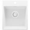 PRIMAGRAN Lavello da Cucina Tutto Bianco 38x44cm, Lavandino in Granito a 1 vasca + Sifone Classico, Lavabo da Cucina Incasso al Mobile 40cm - Riga Easy S008
