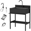 Leaceuv Lavandino da Esterno in Acciaio Inox,Lavello da Cucina Portatile con Mobile,Lavabo Nero da Giardino 1 vasche Autoportante,con Rubinetti Freddi e Caldi,per Lavanderia,Ristorante,Commerciale(96x51x94cm)