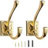 CABDM Confezione da 2 ganci decorativi resistenti per appendere accappatoi, doppi ganci appendiabiti in ottone lucido, montaggio a parete con viti per chiavi, asciugamani, borse, tazze, cappelli