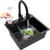 TONFEION Lavello da incasso in acciaio inox, 50 x 45 cm, colore nero, con rubinetto estraibile + risciacquo + cestello di scarico + dispenser di sapone, lavello da cucina, 1 bacino per un uso facile