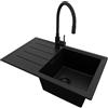 PRIMAGRAN Lavandino da Cucina Tutto Nero 70x44cm, Lavello in Granito a 1 vasca + Rubinetto 40x38cm + Set di accessori, Lavabo da Cucina Incasso al Mobile 45cm - Copenhagen Easy S062