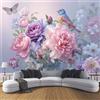 ANALTIRCE Carta da parati Acquerello Peonie Uccello 250×170cm Fotomurali in TNT Murale alla Campagna Fiori Piante Decorazione da Muro XL Poster Gigante Design Carta pareti Soggiorno Viola