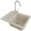 PRIMAGRAN Lavandino da Cucina Tutto Beige 55x44cm, Lavello in Granito a 1 vasca + Rubinetto 32x20cm + Set di accessori, Lavabo da Cucina Incasso al Mobile 45cm - Copenhagen Easy S018