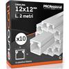 Eurocali Canalina Passacavi 12x12 mm in plastica bianca con coperchio Lunghezza 2 metri - Pacco da 10 Canaline (20m)
