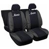 Lupex Shop Coprisedili auto compatibili con 600 Seicento, Nero/Grigio scuro, Made in Italy, tessuto poliestere, set sedili completi anteriori e posteriori