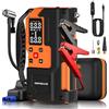 Novyllis Compressore d'aria con avviatore di emergenza, 10000 mAh, power bank di emergenza con luce LED SOS, 22 cilindri, 150 psi, senza fili, autospegnimento dei pneumatici, rompi finestre (arancione nero)