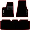 QUEMAR Tappetini Auto compatibili con Tesla Model S 2012-2021 / Kit Tappeti Moquette e Gomma su Misura (Set 2 Anteriori + 1 Posteriore) / Ricami e Colori Personalizzati (Bordo Rosso, 2 Ricami)