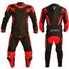 BI ESSE Tuta da MOTO per adulto in pelle e tessuto, divisibile in 2 pezzi giacca e pantalone, regolabile, completa di protezioni CE (Nero/Rosso, XS)