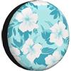 ZSUUGJ Copri ruota di scorta con fiori di ibisco blu e bianco, resistente alle intemperie, universali, per camper, rimorchi, SUV, camion, 38 cm
