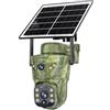 Yhytgbhk Telecamera solare PTZ wireless WIFI a doppio obiettivo 2K + 2K con scheda da 32 GB Pannello solare Audio bidirezionale Sorveglianza di caccia esterna