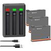 CQJFCYBRA Batteria Da 2200 MAh, Compatibile Con Insta360, For Batteria Ricaricabile ONE X3 + Batteria For Action Camera Con Caricatore LED(3BatteryWithCharger)