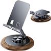 Generisch Supporto per cellulare - Supporto portatile per cellulare regolabile in metallo, scrivania con base in legno, da scrivania per ufficio, girevole a 360 gradi, per studio, biblioteca, aereo
