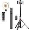 Joyful Energy Joyful - Treppiede e bastone per selfie, allungabile da 182,9 cm, con telecomando wireless e supporto per scarpa fredda, compatibile con iPhone e Samsung Android per video/foto (nero con luce)