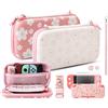 HYPERCASE Custodia da trasporto rosa Sakura per Nintendo Switch Lite, kit di accessori Girly con custodia protettiva Switch Lite, pellicola protettiva HD, 2 simpatici tappi per pollice, cinturino da