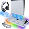 CHEOTIME Supporto di raffreddamento per PS 5, stazione di raffreddamento per console digitale con ventola RGB e doppio controller, stazione di ricarica, accessori universali con supporto (Bianca)